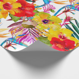 Papel De Presente Padrão Tropical de Verão de Hibiscus