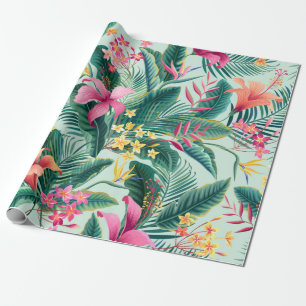 Papel De Presente padrão tropical floral sem costura com hibisco e