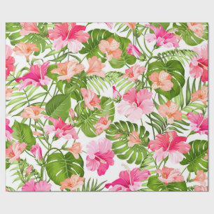 Papel De Presente Padrão tropical hibiscus palm monstera