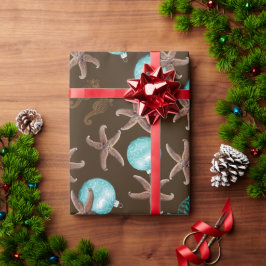 Papel De Presente Padrão Tropical Marinho Natal Castanho