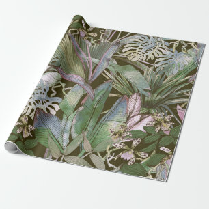 Papel De Presente Padrão tropical sem costura com flores tropicais, 