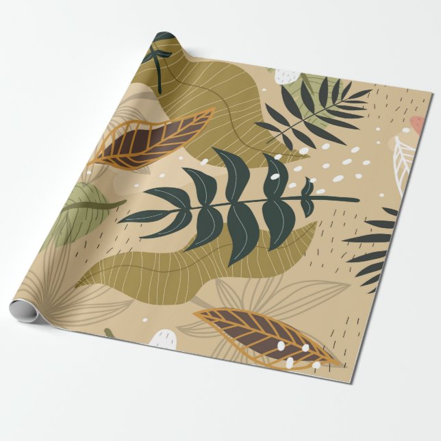 Papel De Presente Padrão tropical sem costura com plantas, folhas, d (Desenrolado)
