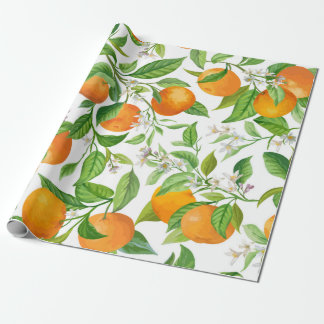 Papel De Presente Padrão tropical sem costura de Fruta de mandarina,