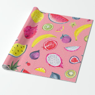 Papel De Presente Padrão tropical sem costura de fruta exótica. Dr