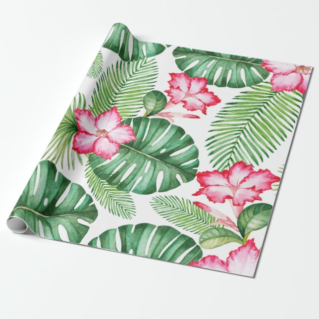 Papel De Presente Padrão tropical uniforme de aquarela (Desenrolado)
