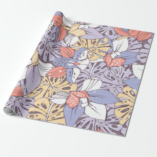 Papel De Presente Padrão trópico uniforme com orquídea e monstera l