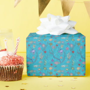 Papel De Presente Padrão Turquesa Peixe