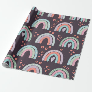 Papel De Presente padrão uniforme com arco-íris e clipe de gotas de