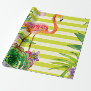 Papel De Presente  padrão uniforme com flamingo rosa e tr exótico