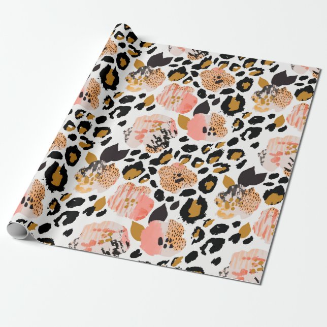 Papel De Presente Padrão uniforme de abstrato floral: flores com zeb (Desenrolado)
