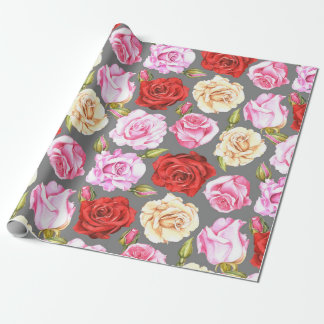 Papel De Presente Padrão uniforme de aquarela com rosas. Sem costura