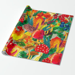 Papel De Presente Padrão uniforme de aquarela de outono com folhas