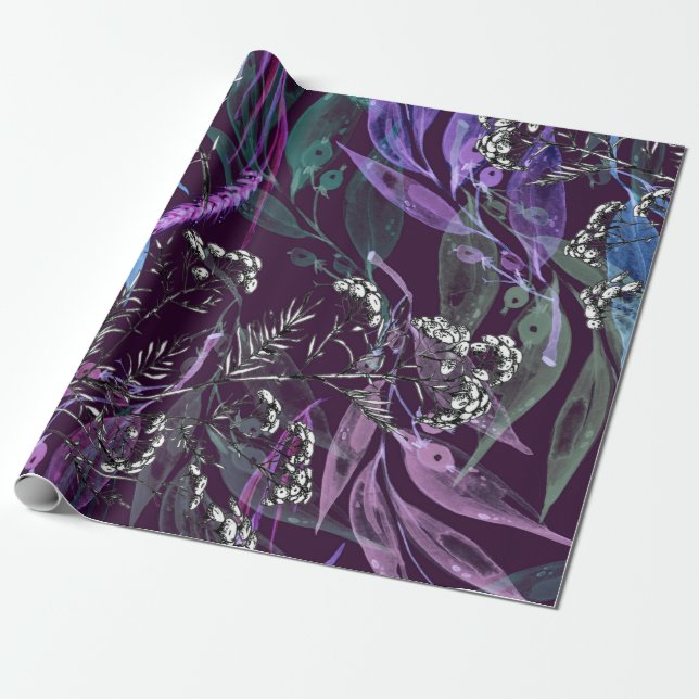 Papel De Presente Padrão uniforme de aquarela. Ramificação com Wat d (Desenrolado)