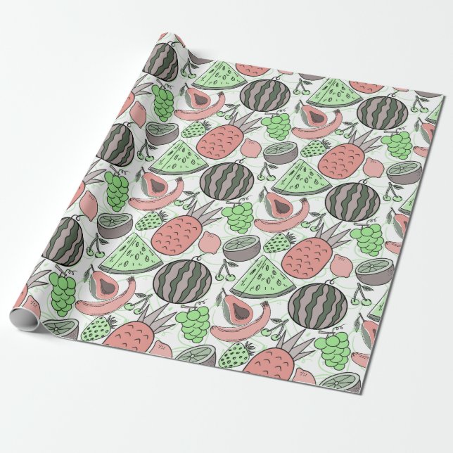 Papel De Presente padrão uniforme de fruta | padrão da superfície da (Desenrolado)
