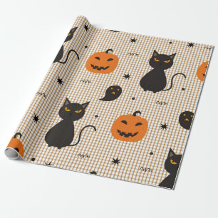 Papel De Presente Padrão uniforme de Halloween com gato preto e ghos