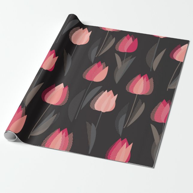 Papel De Presente Padrão uniforme de tulipas vermelhas abstrato mode (Desenrolado)