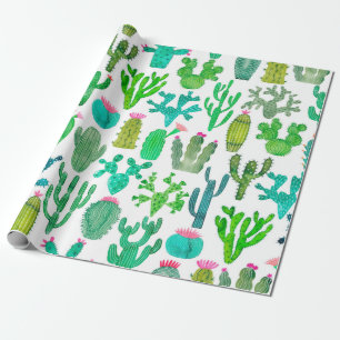 Papel De Presente Padrão uniforme do cacto de aquarela. Cactos back