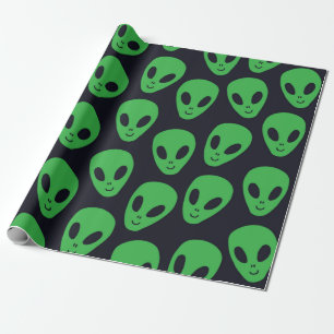 Papel De Presente Padrão uniforme infantil com aliens rostos ufo