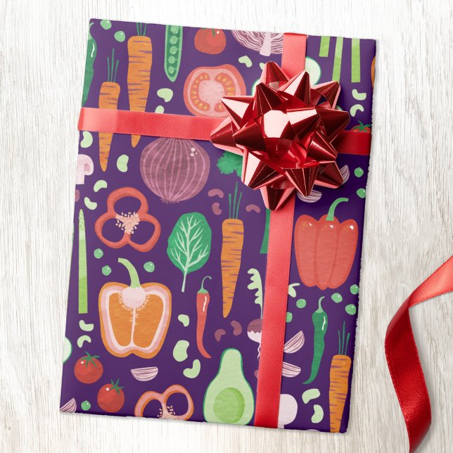 Papel De Presente Padrão Vegetal Moderno Divertido (Fun modern colorful healty vegetable pattern gift wrapping paper roll)