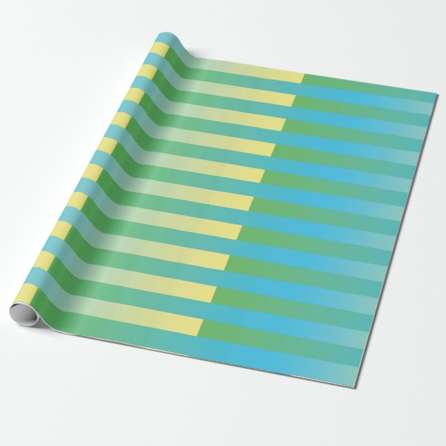 Papel De Presente Padrão verde amarelo azul riscado (Desenrolado)