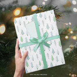 Papel De Presente Padrão Verde Azul das Árvores de Natal Modernas