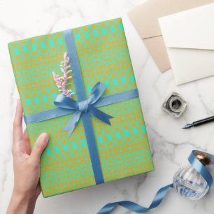 Papel De Presente Padrão Verde Brilhante e Laranja