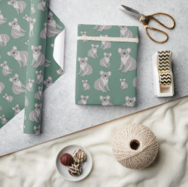 Papel De Presente Padrão Verde Cute Koala Eucalyptus