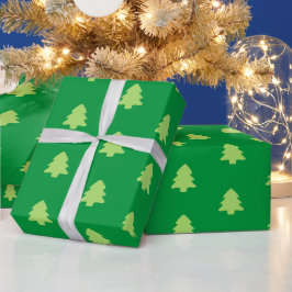 Papel De Presente Padrão Verde da Árvore de Natal e Verde Claro