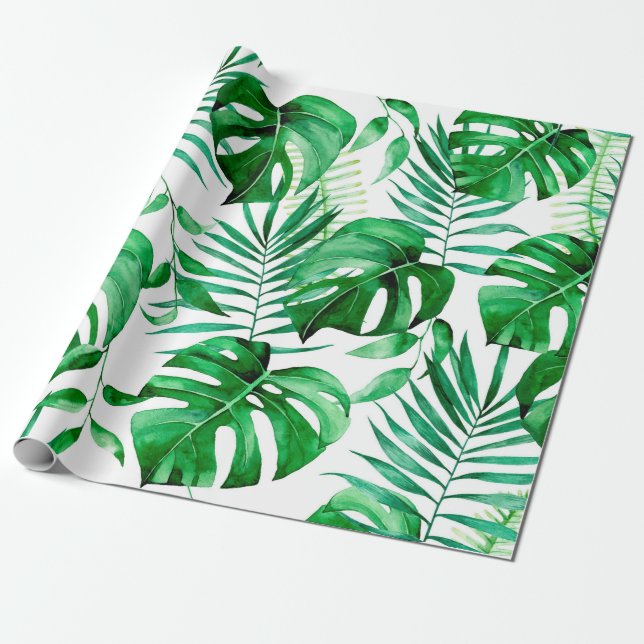 Papel De Presente Padrão verde das folhas tropicais (Desenrolado)