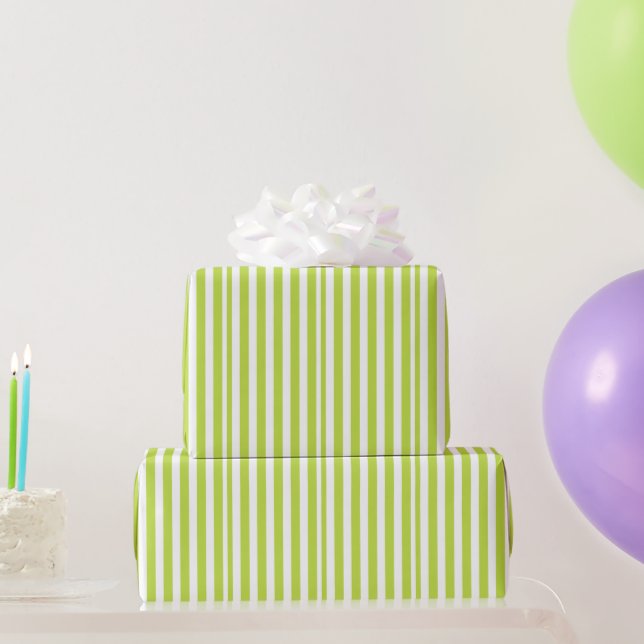 Papel De Presente Padrão verde de festa listrada branca (Presentes para festas)