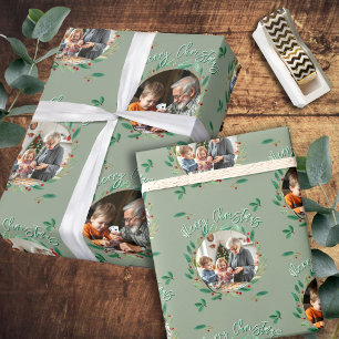 Papel De Presente Padrão Verde de Terra Verde da Segunda Foto Natal
