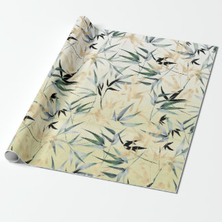Papel De Presente Padrão Verde Dourado de Bambu Japonês 