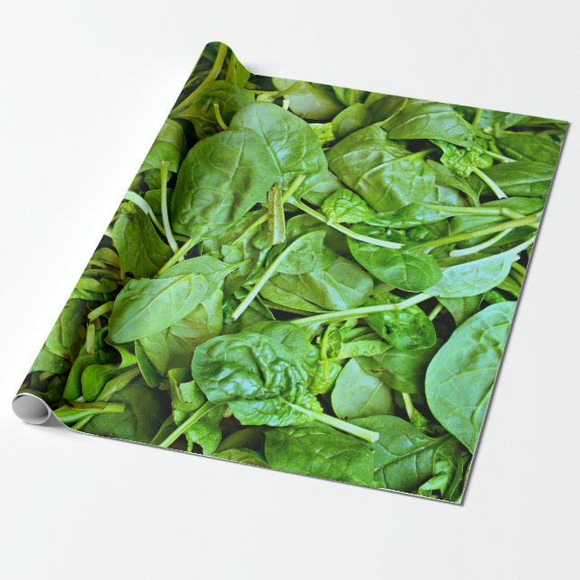 Papel De Presente Padrão verde fresco de salada de espinafres (Desenrolado)