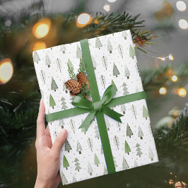 Papel De Presente Padrão Verde Moderno das Árvores de Natal