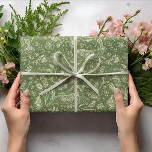 Papel De Presente Padrão Verde Natal Folhas Florais Planta Coelho