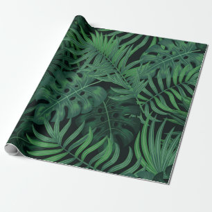 Papel De Presente Padrão verde-noturno tropical sem costura