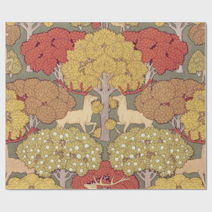 Papel De Presente Padrão Verde Sage Floresta de Veado Stag Vintage