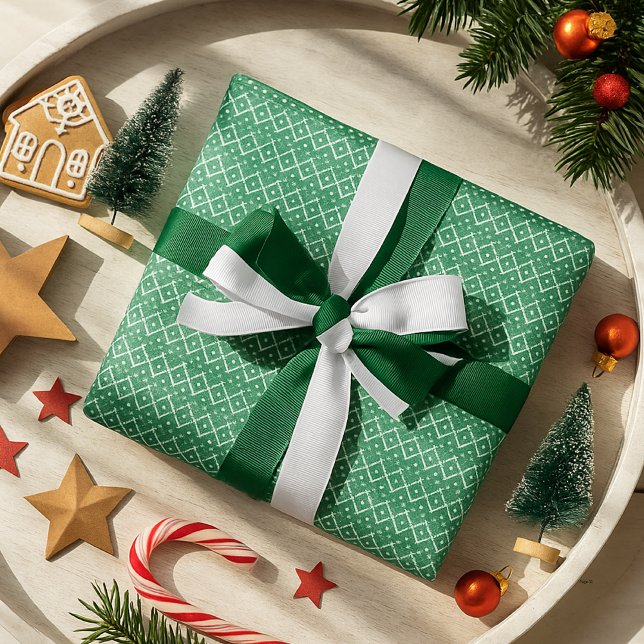 Papel De Presente Padrão Verde Sem Olhos do Suéter de Natal Elegante (Criador carregado)