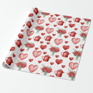 Papel De Presente padrão vermelho com coração para dia de os namorad