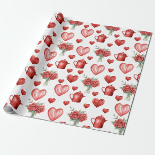 Papel De Presente padrão vermelho com coração para dia de os namorad