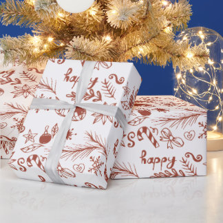 Papel De Presente Padrão Vermelho de Natal Feliz Feriado