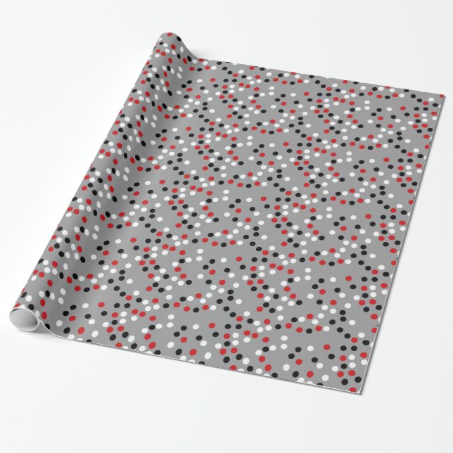 Papel De Presente padrão vermelho de pontos pretos brancos (Desenrolado)