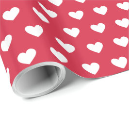 Papel De Presente Padrão Vermelho do Coração Branco Simples Moderno