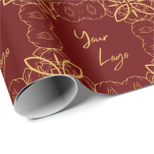 Papel De Presente Padrão Vermelho Dourado Chic Logotipo Empresarial