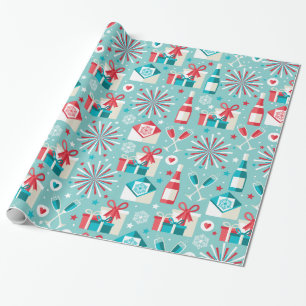 Papel De Presente Padrão vermelho e azul de feriados felizes