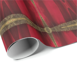 Papel De Presente Padrão vermelho e Dourado legante