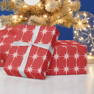 Papel De Presente Padrão Vermelho e Rosa das Estrelas de Natal