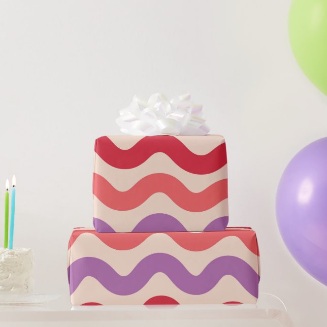 Papel De Presente Padrão Vermelho Púrpura Rosa das Ondas Abstrato (Presentes para festas)