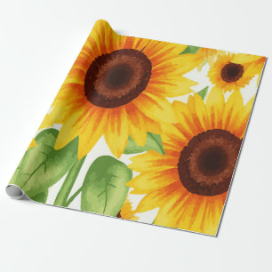 Papel De Presente Padrão Vibrante de Girassóis com Flores Amarelas Q