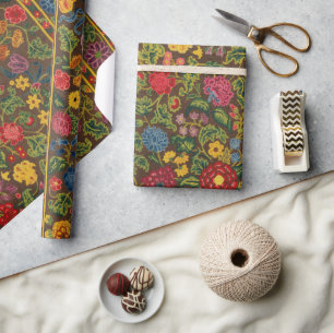 Papel De Presente Padrão Vibrante de Jardim Botânico Antigo